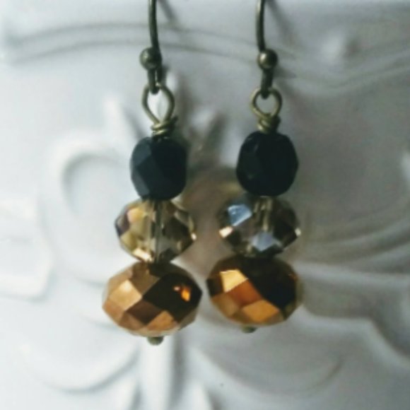 HOLIDAY SALE⭐️ Iridescent COPPER Glass Crystal Bead Earrings - Picture 2 of 3